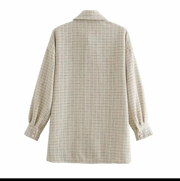 Tweed Plaid Oversized Shirt Jacket Shacket Medium - Picture 4 of 5